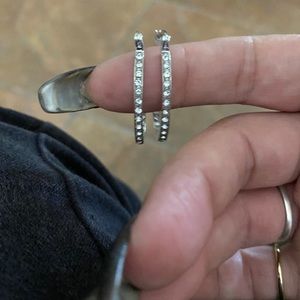 Sterling silver hoop diamond earrings